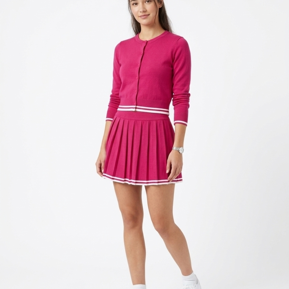 Women's Pleated Skater Mini Skirt in Fuchsia